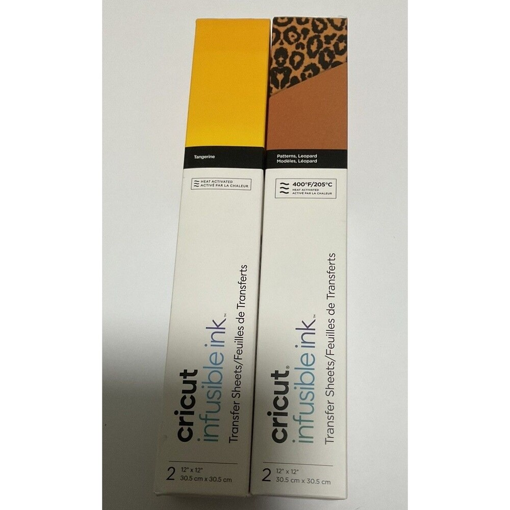 Lot of 2 Cricut Infusible Ink Transfer Sheets 12” x 12”. Leopard and Tangerine